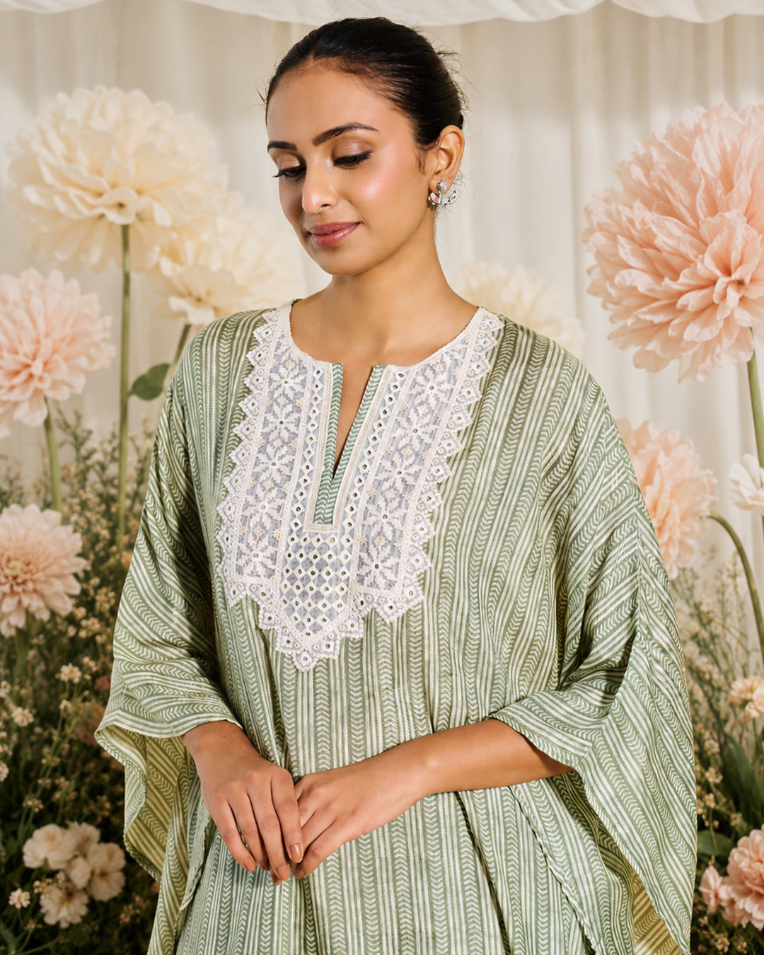 Golden Weave - Elan Set <br> Women's Printed Kaftan Set with Lace Yoke