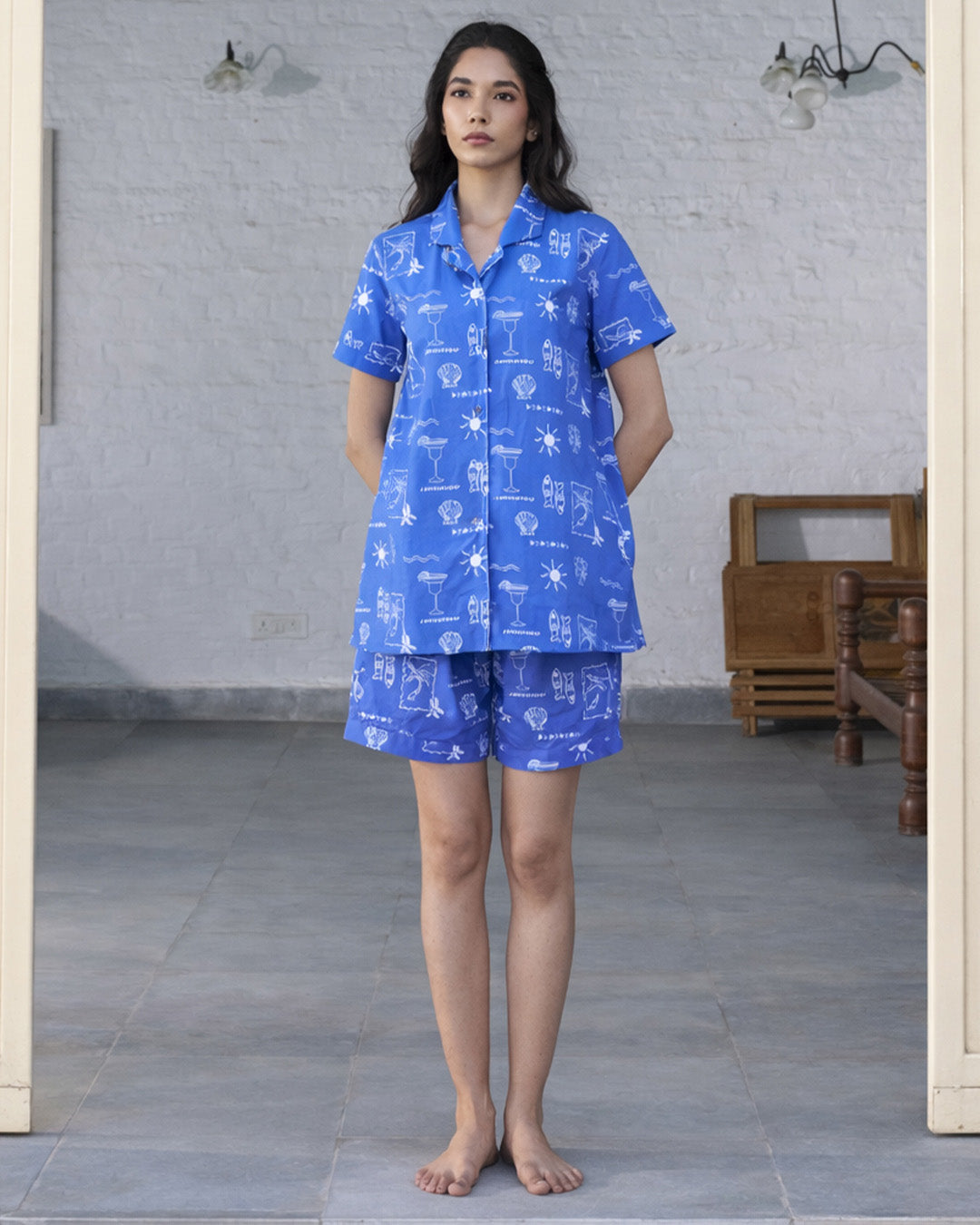 Lobster & Lime - Everyday Easy Set<br>Women’s Cotton Notch Collar Shorts Set