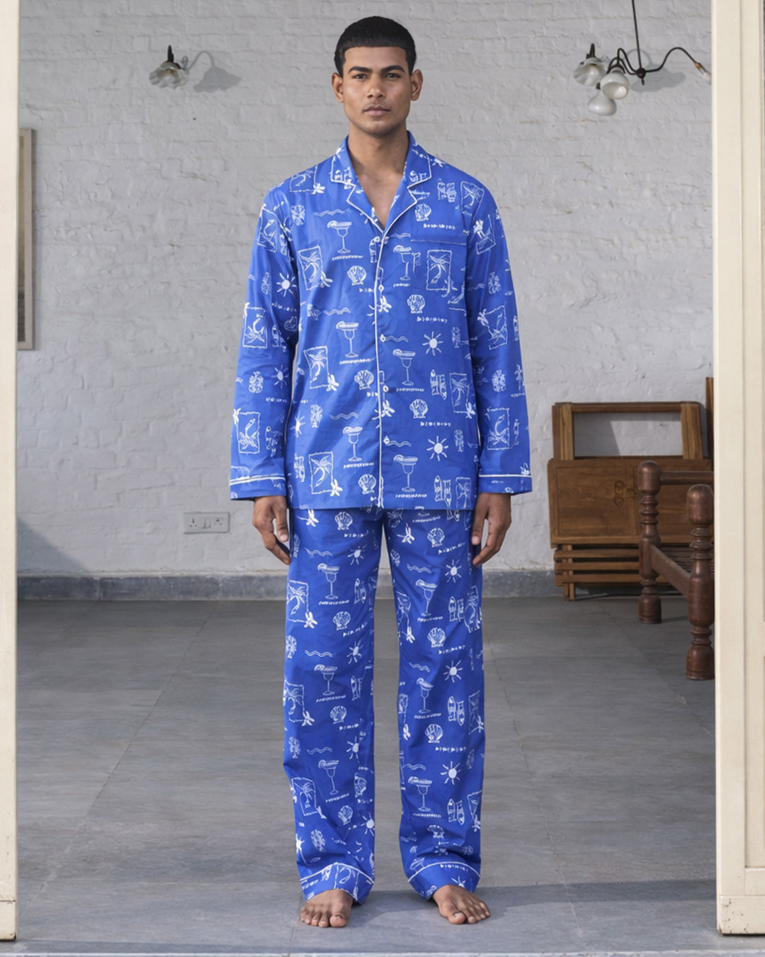 Lobster & Lime - Everyday Set<br>Men's Cotton Notch Collar Pajama Set