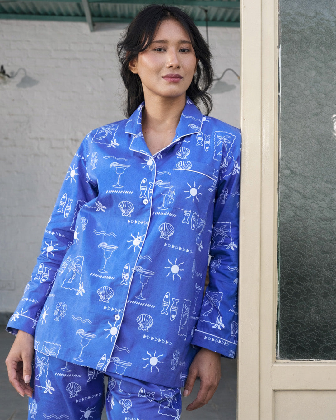 Lobster & Lime - Everyday Set<br>Women’s Cotton Notch Collar Pajama Set