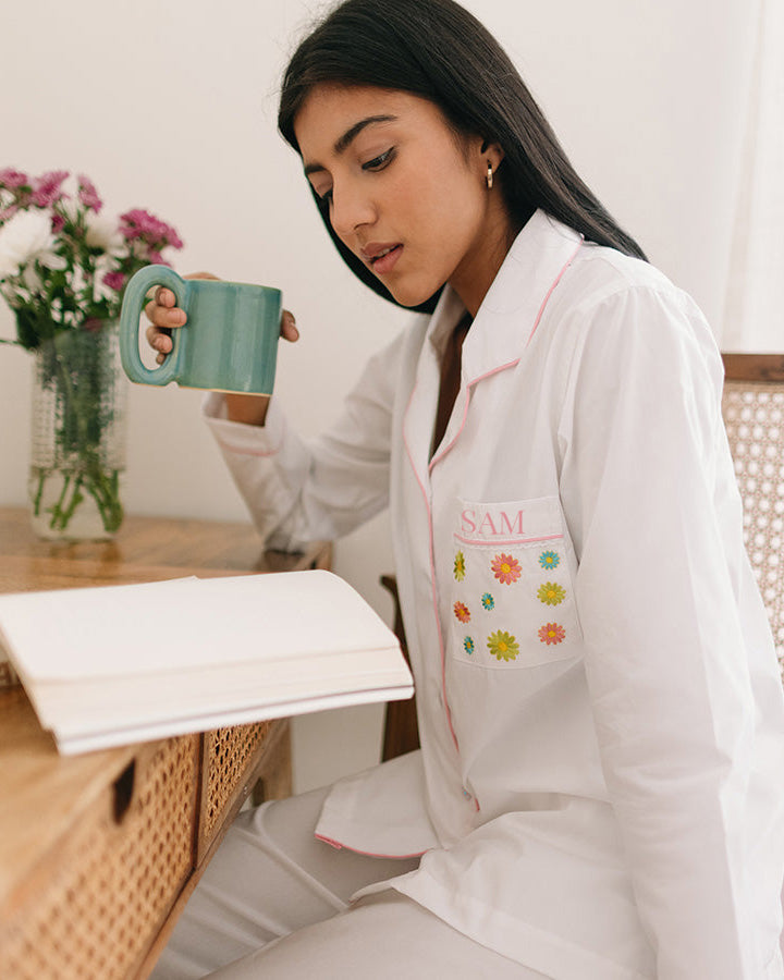 Embroidered Posie Pastel Punch - Everyday Set <br> Women Cotton Notched Pajama Set