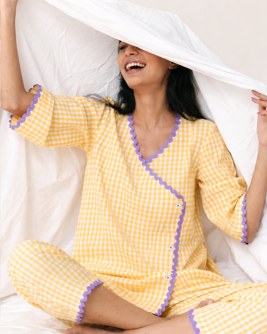 Sunwarm - Charm Set <br> Women’s Cotton Gingham Wrap Pajama Set