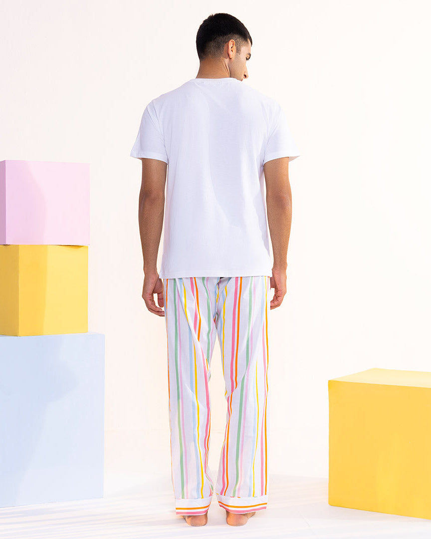 Rainbow Rope Embroidered T-shirt & Cotton Pyjama - Men
