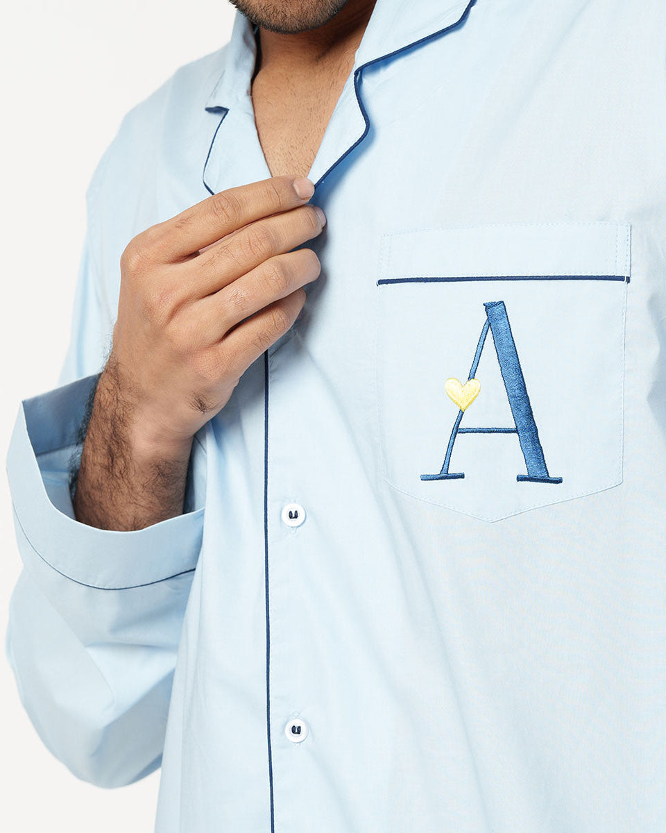 Everyday Set<br>Men's Embroidered Cotton Notch Collar Pajama Set