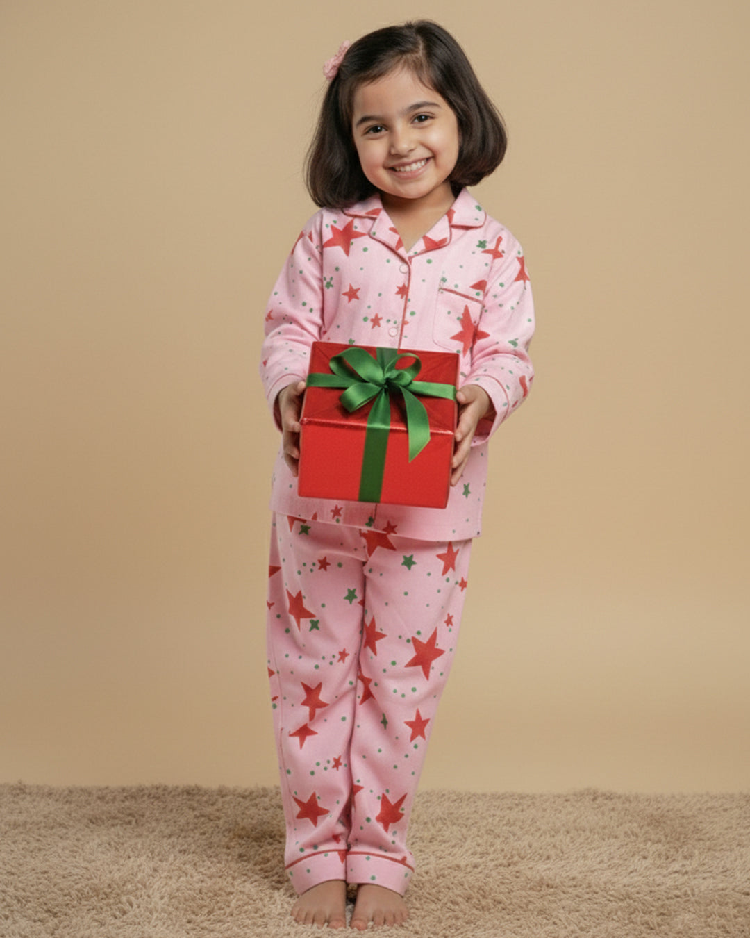 Pink Stardust Cotton Notched Pyjama Set