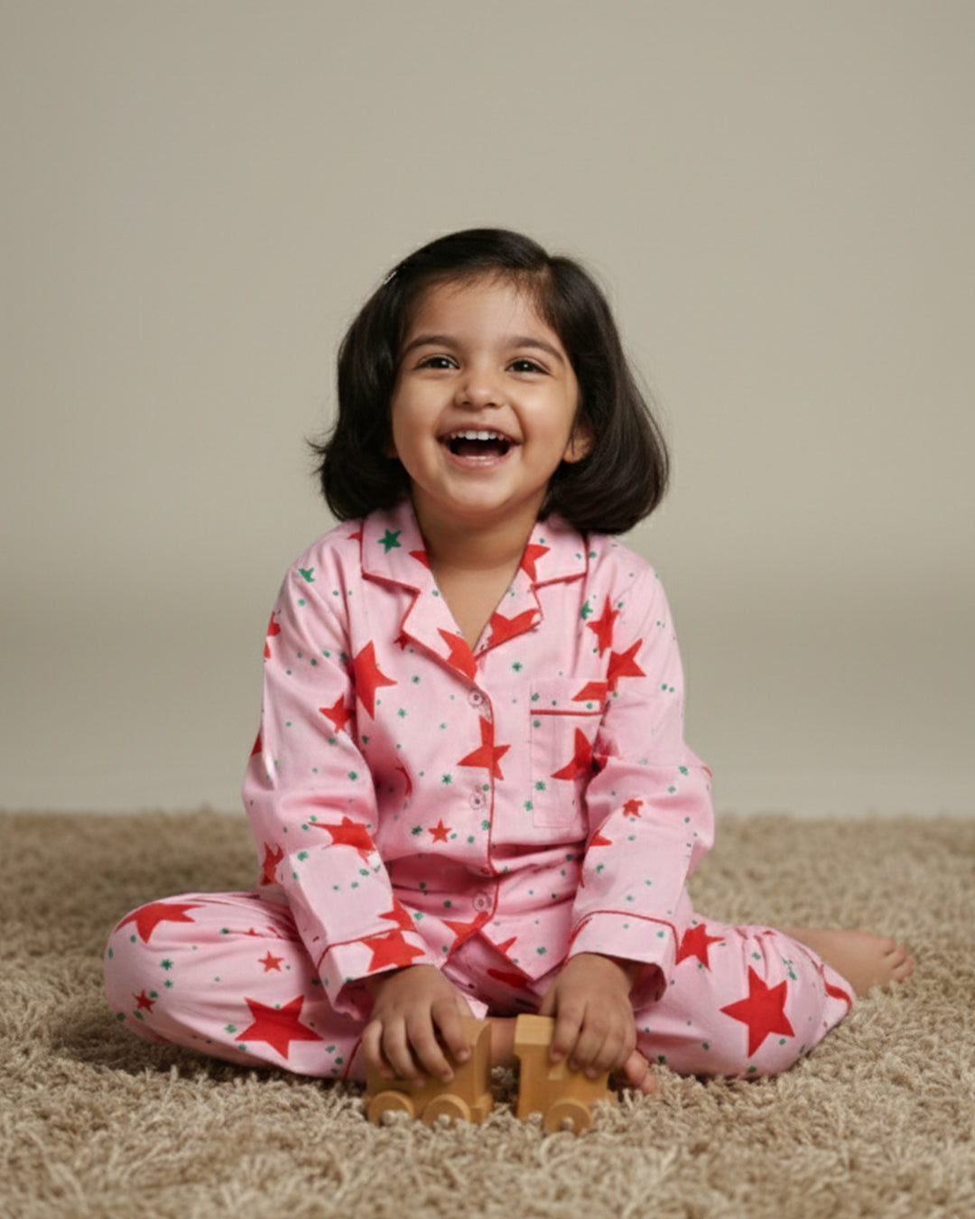 Pink Stardust Cotton Notched Pyjama Set