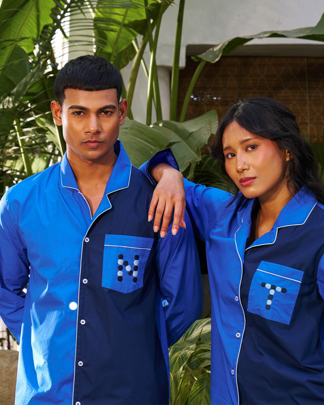 Evening Blues - Everyday Set<br>Men’s Embroidered Cotton Notch Collar Pajama Set
