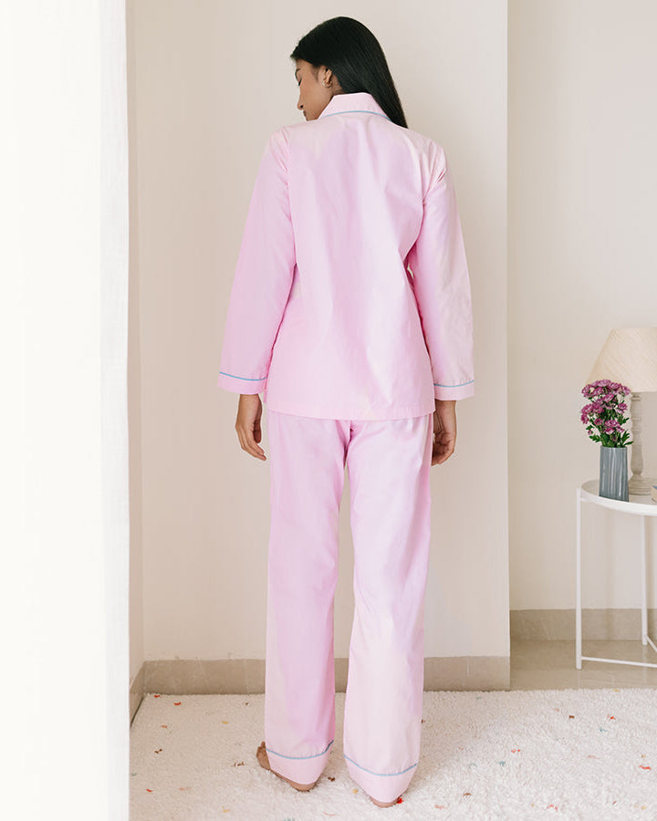 Calligraph - Everyday Set<br>Women’s Embroidered Cotton Notch Collar Pajama Set