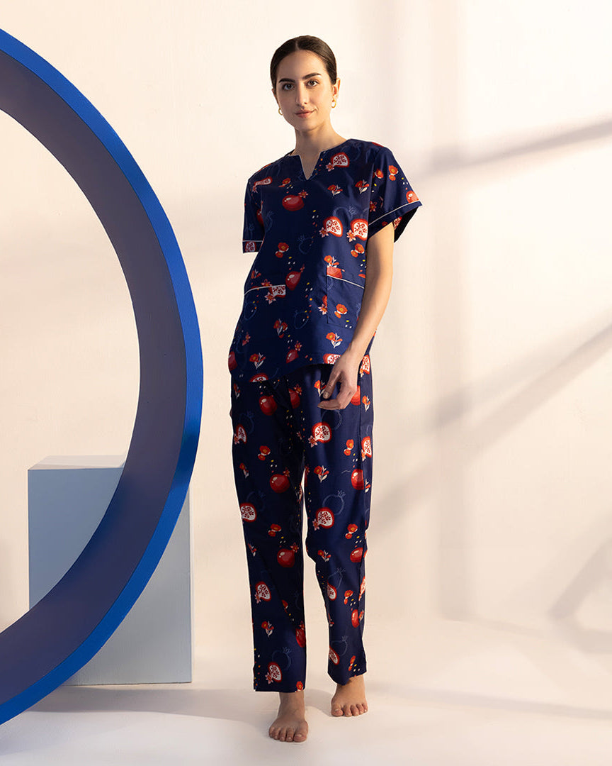 Ruby Fusion Cotton Dip-Neck Pyjama Set