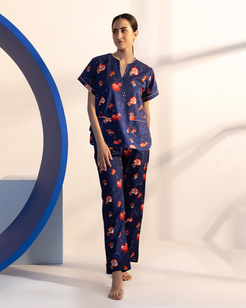 Ruby Fusion Cotton Dip-Neck Pyjama Set