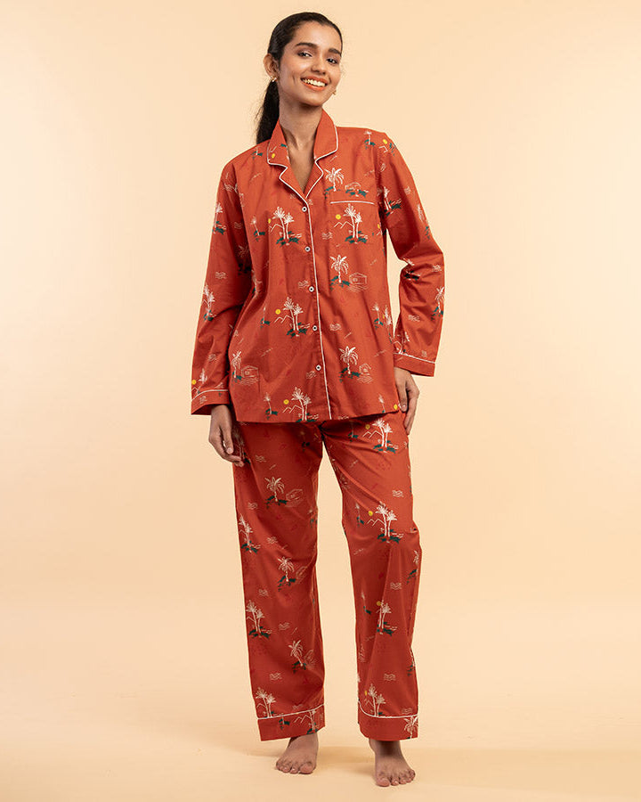 Rustic Shores Cotton Notched Collar Pyjama Set