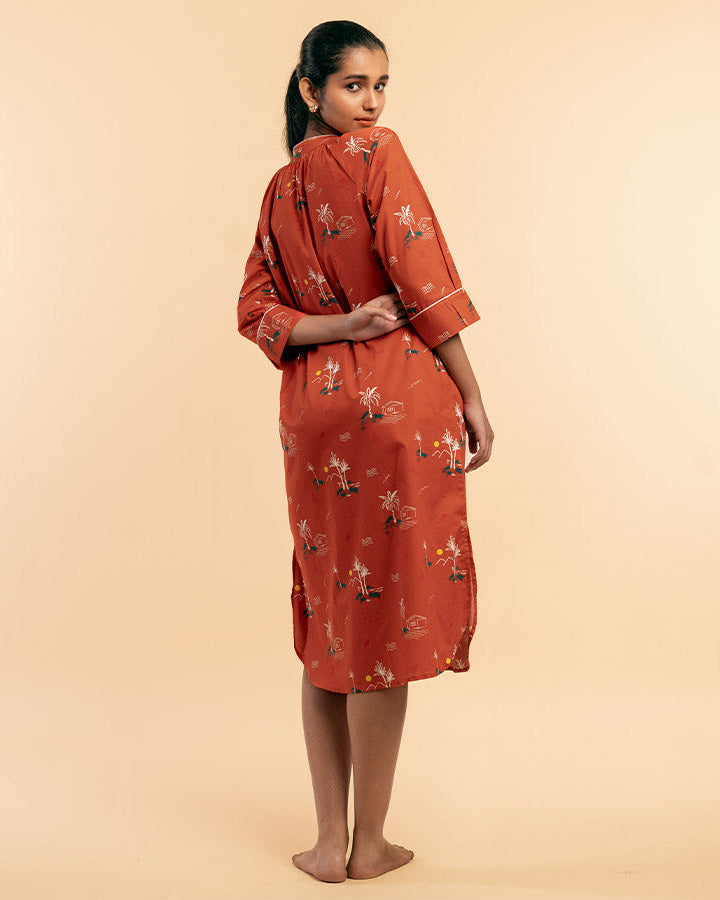 Rustic Shores Cotton Dip-Neck Sleep Dress