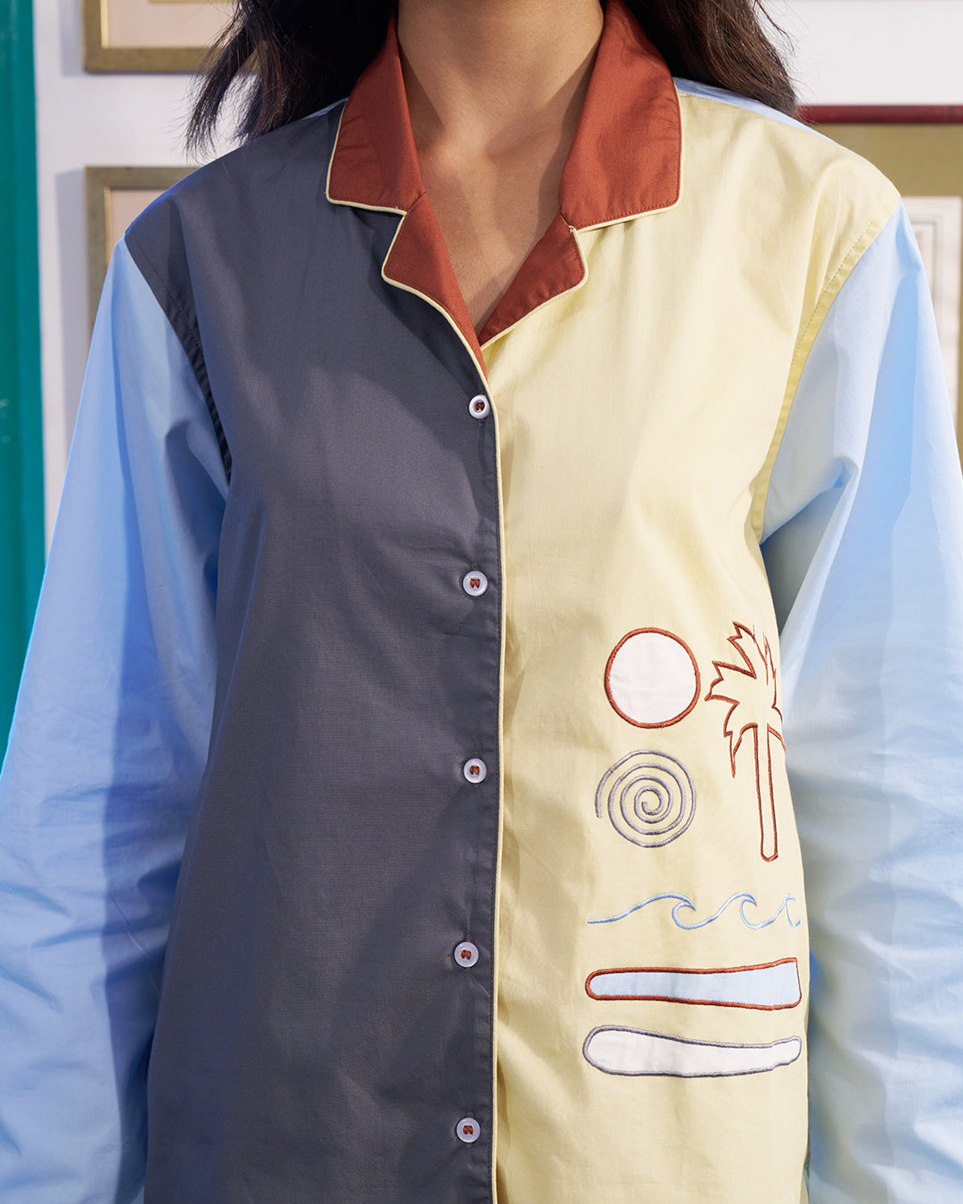Horizon - Everyday Set<br>Women’s Embroidered Cotton Notch Collar Pajama Set