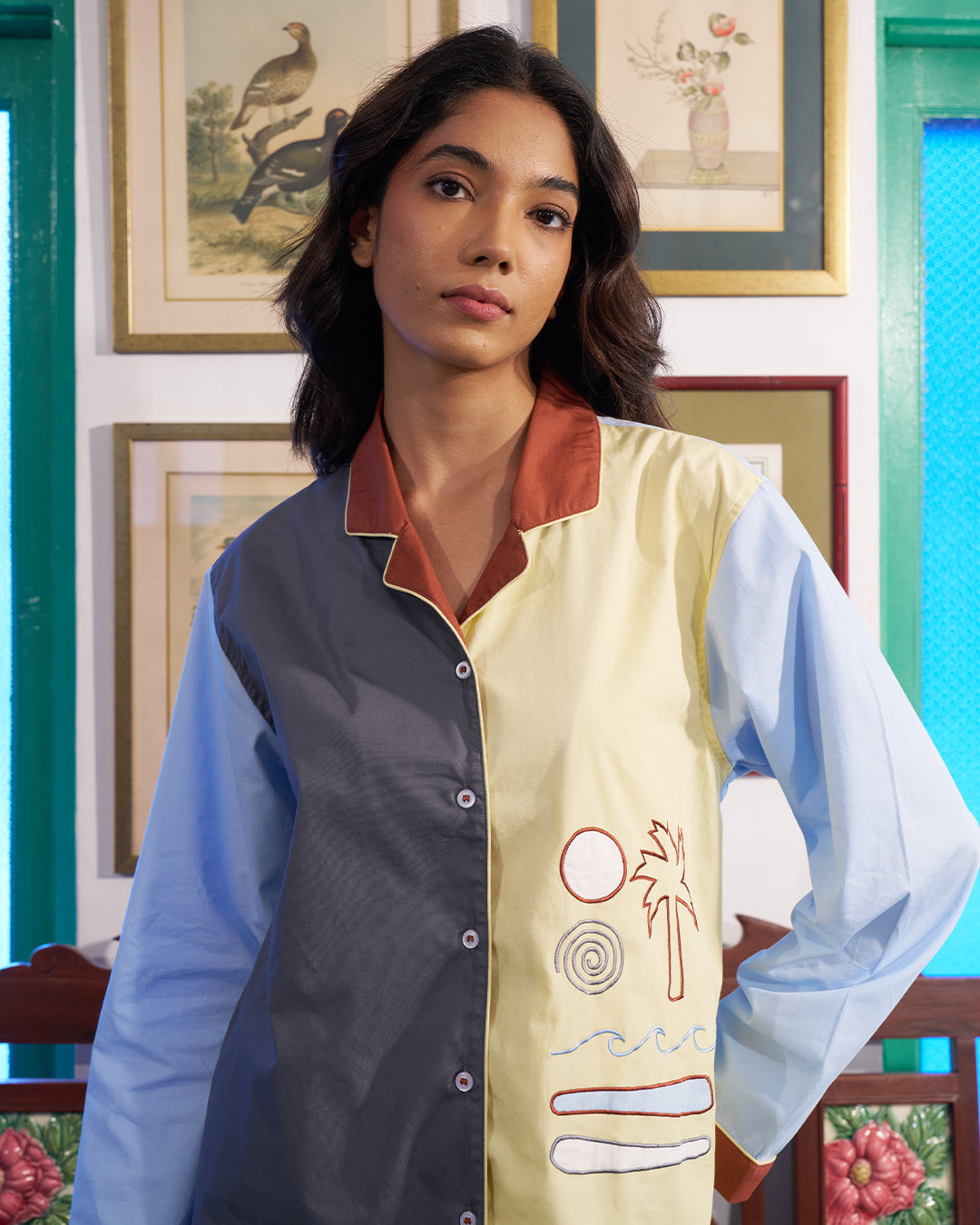 Horizon - Everyday Set<br>Women’s Embroidered Cotton Notch Collar Pajama Set