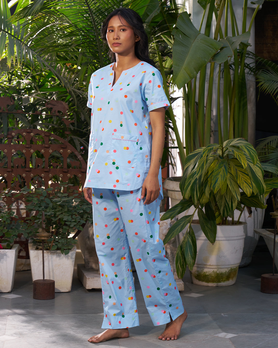 Sky confetti - Cove Set<br>Women’s Cotton Dip Neck Pajama Set