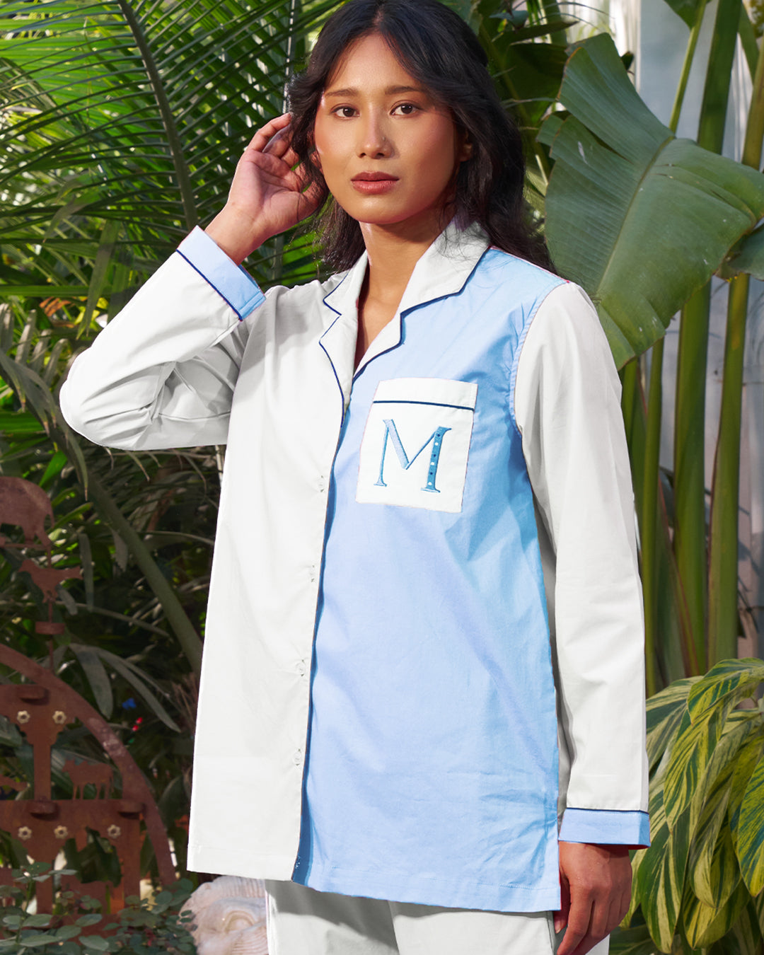 Sky Mist - Everyday Set <br> Women’s Embroidered Cotton Notch Collar Pajama Set