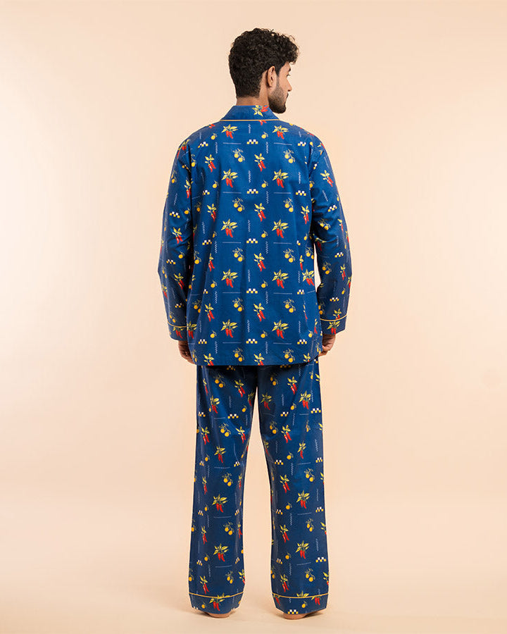 Spice Trail Cotton Notched Pyjama Set - Men