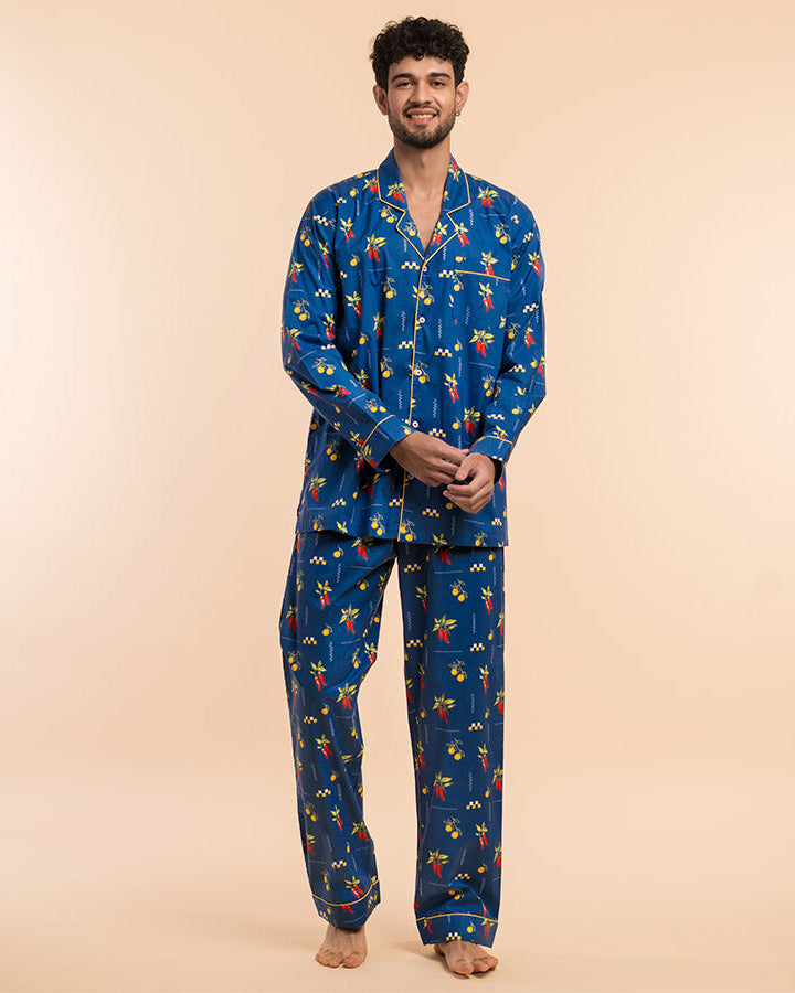 Spice Trail Cotton Notched Pyjama Set - Men