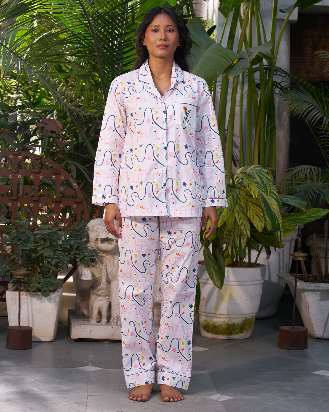 Squiggles - Everyday Set<br>Women’s Cotton Notch Collar Pajama Set
