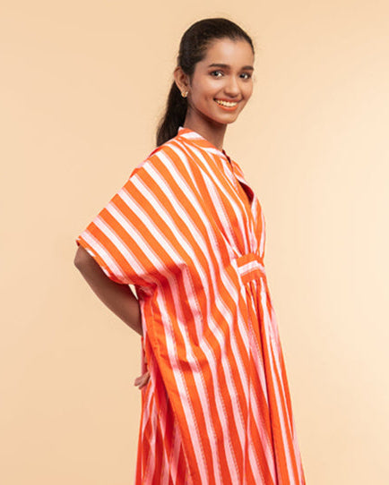 Tangerine Pop Maxi Kaftan Dress <br> Women’s Cotton Sleep Nighty