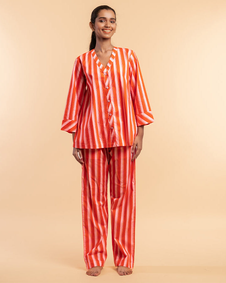 Tangerine Pop Cotton Relaxed Pyjama Set