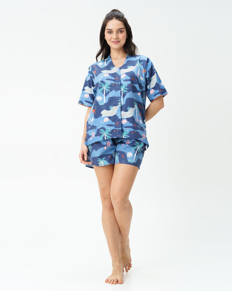 Tropique Cotton High Low Shorts Set