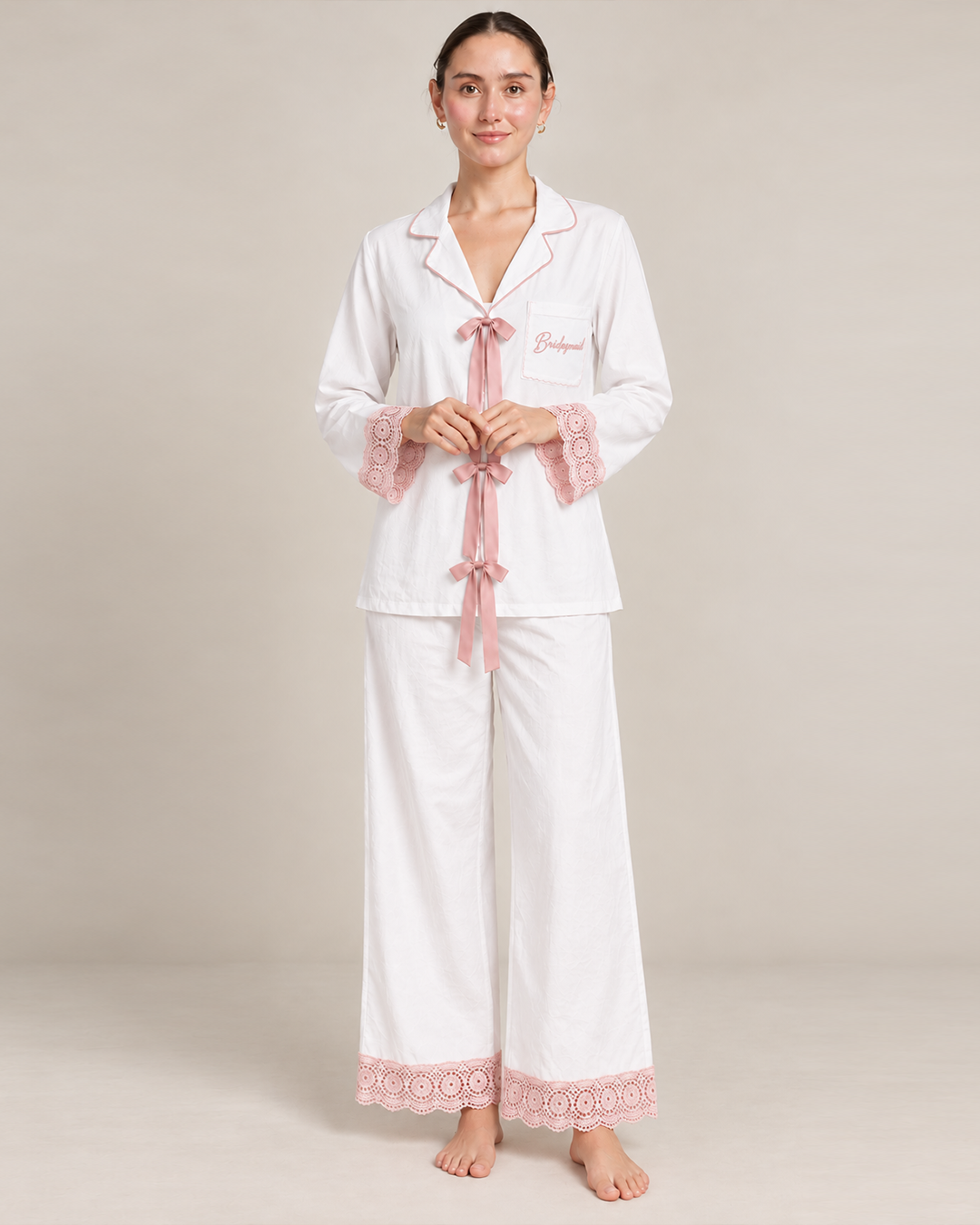 Bride Tribe Soirée Set <br> Satin Bow-tie Bridesmaid Emboirdered Pajama Set