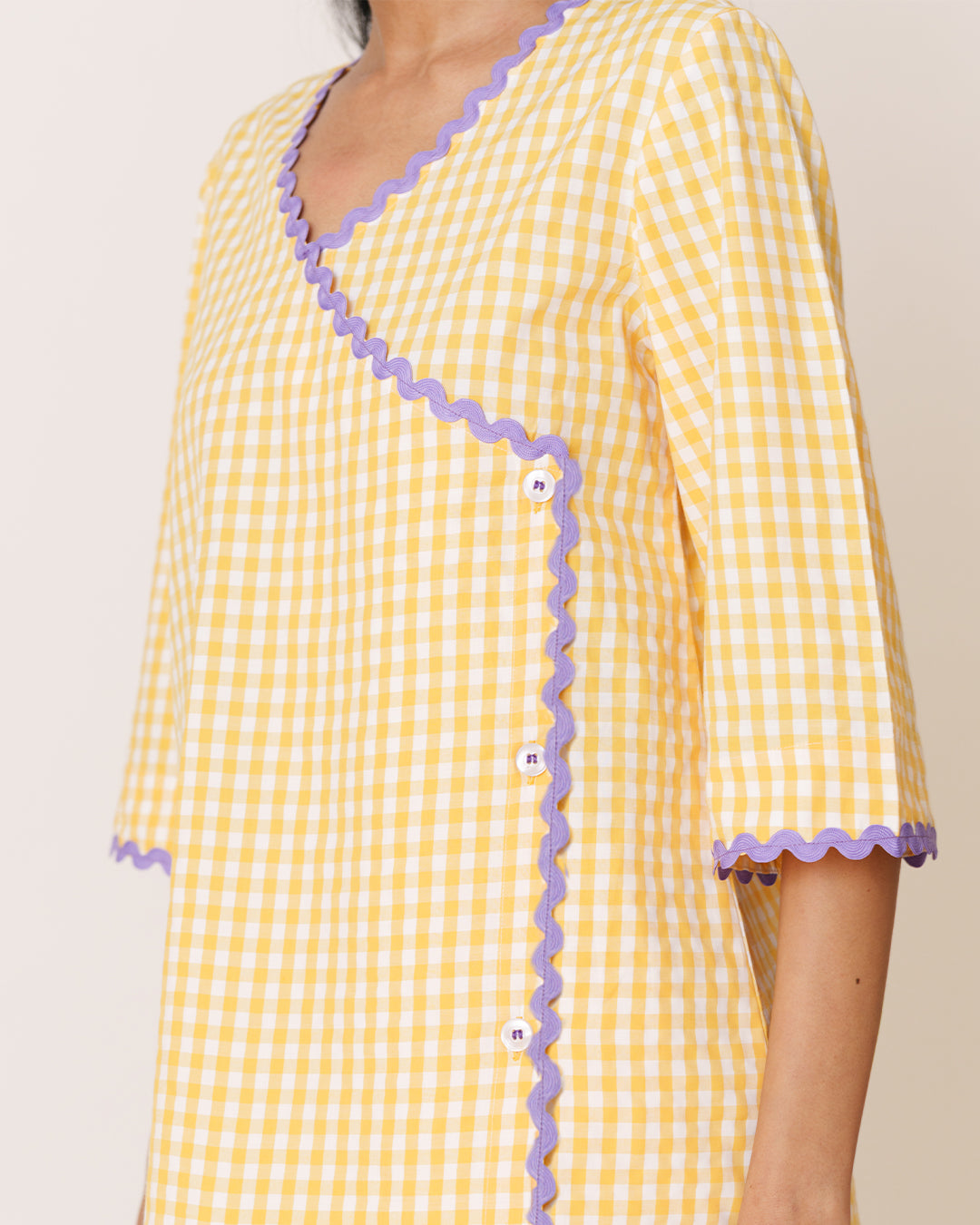 Sunwarm - Charm Set <br> Women’s Cotton Gingham Wrap Pajama Set