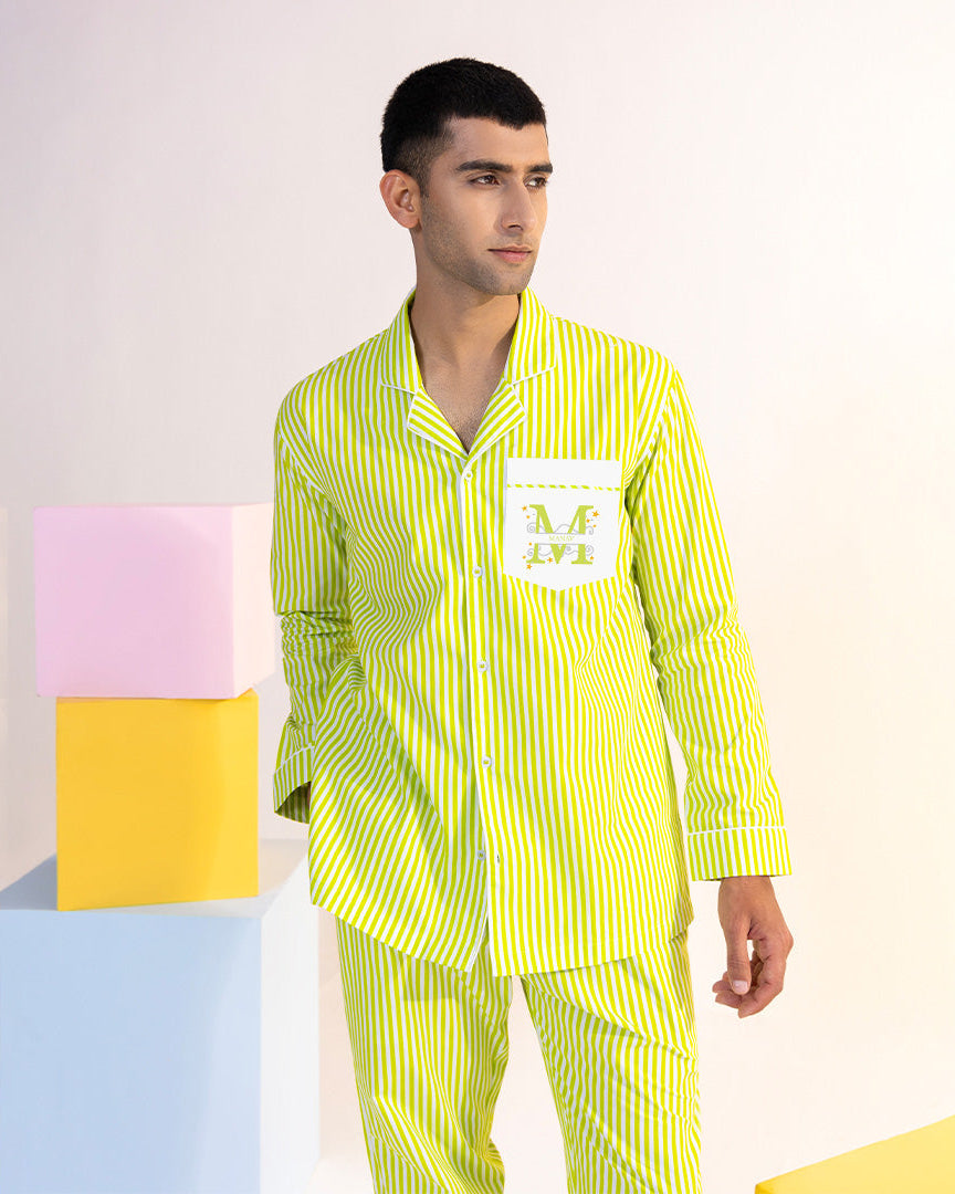 Applemint Embroidered Cotton Notched Pyjama Set