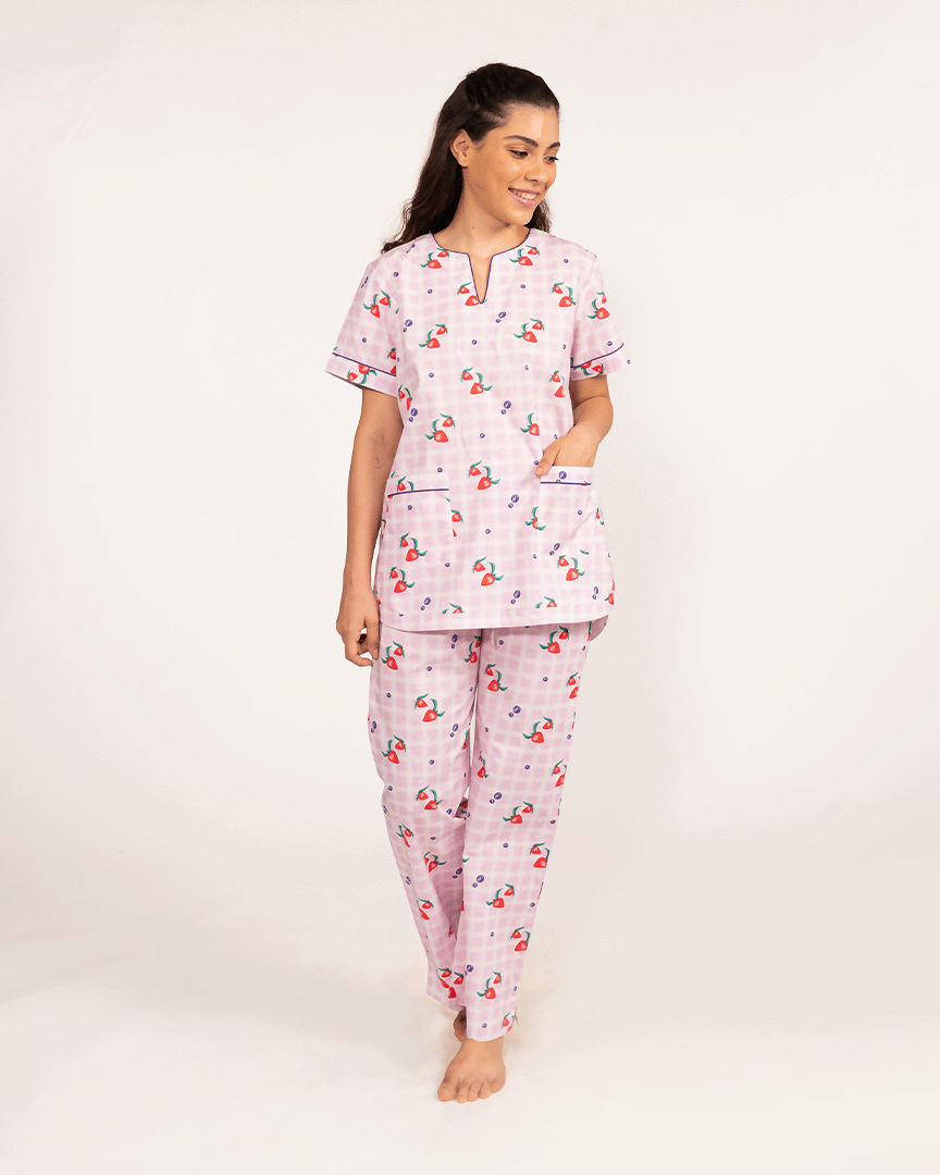 Berry Patch Cotton Dip-Neck Pyjama Set
