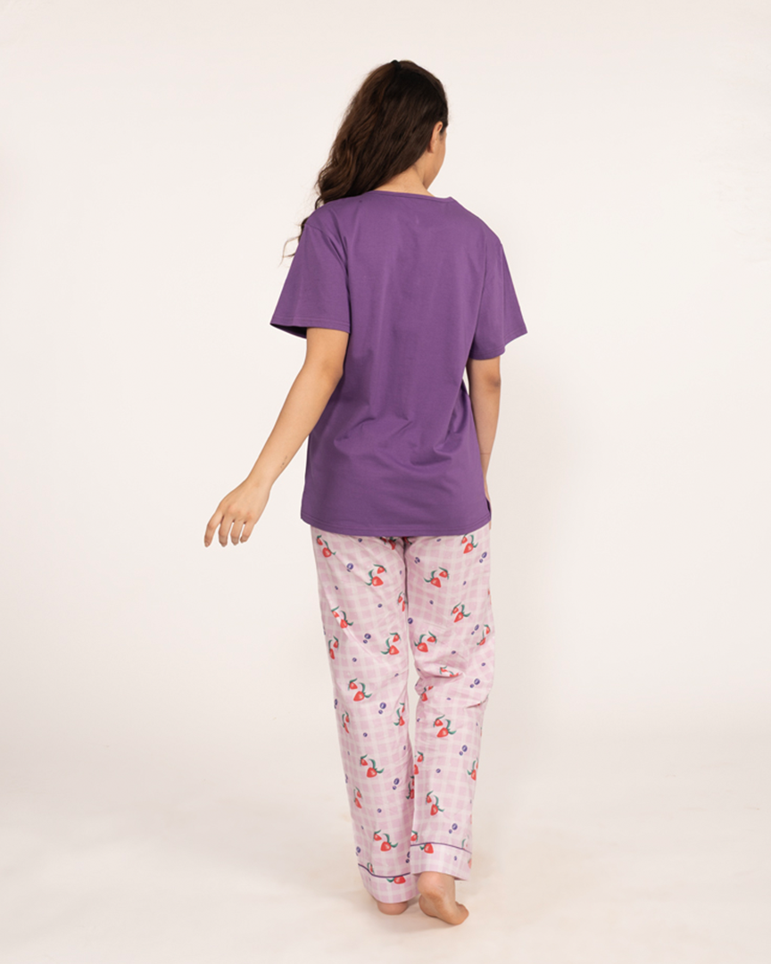 Berry Patch Embroidered T-shirt & Cotton Pyjama - Women