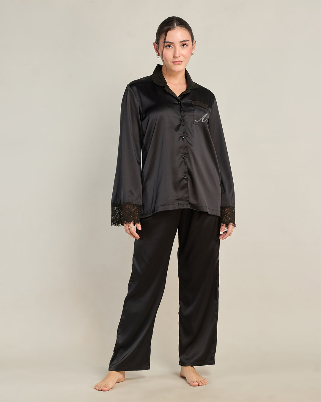 Ebony Satin Relaxed Pyjama Set