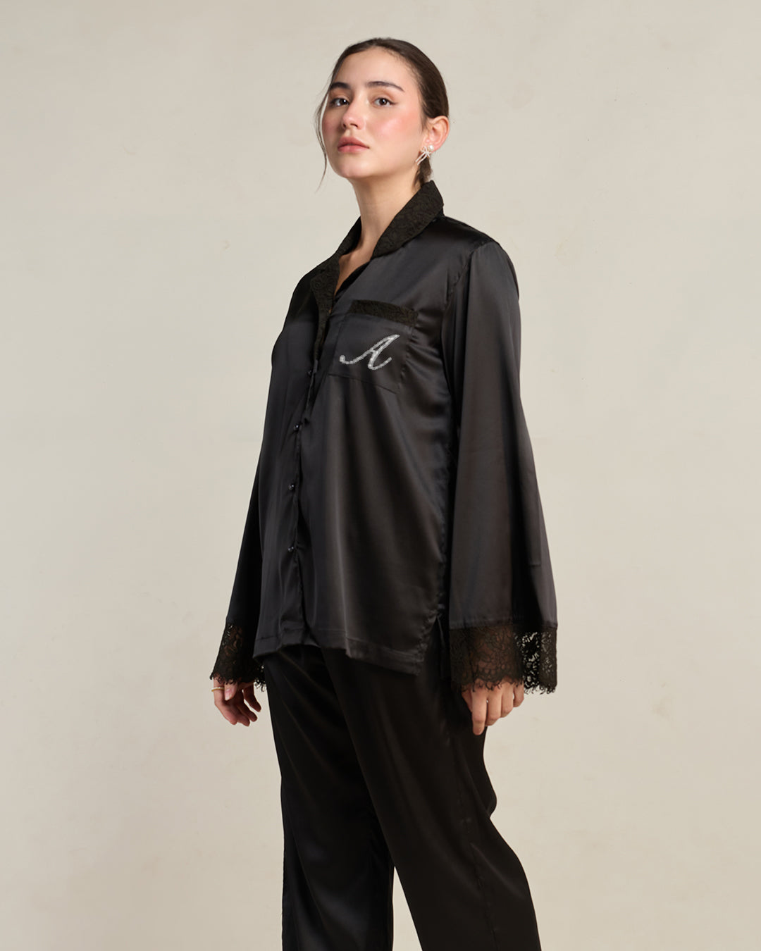 Ebony Satin Relaxed Pyjama Set