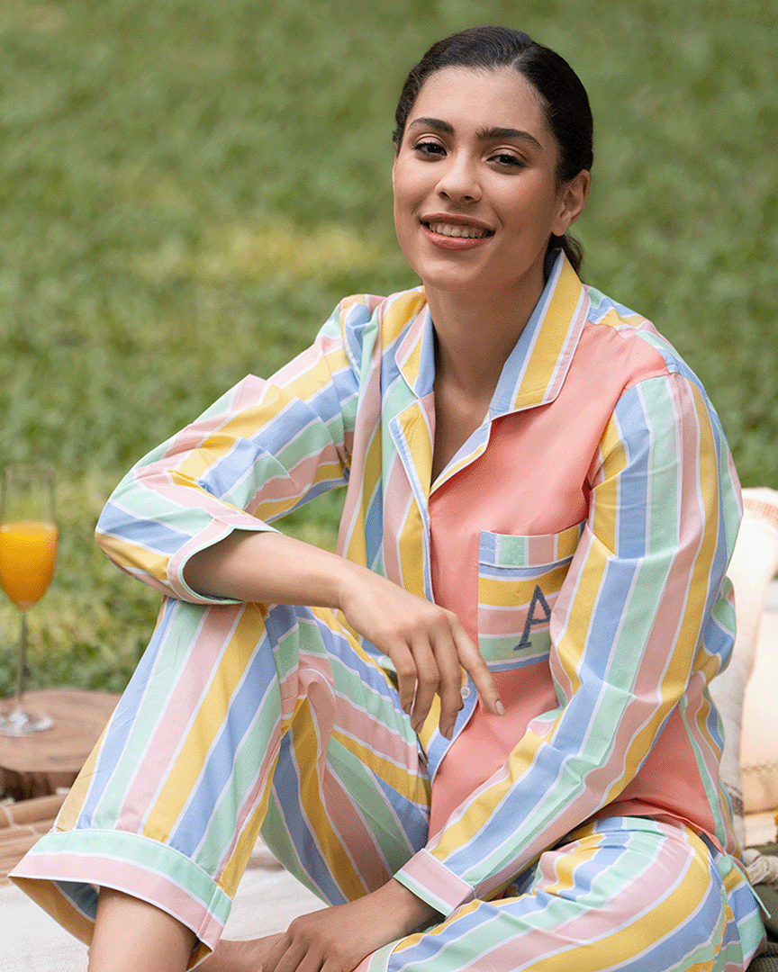 Pastel Paradox Cotton Notched Collar Pyjama Set