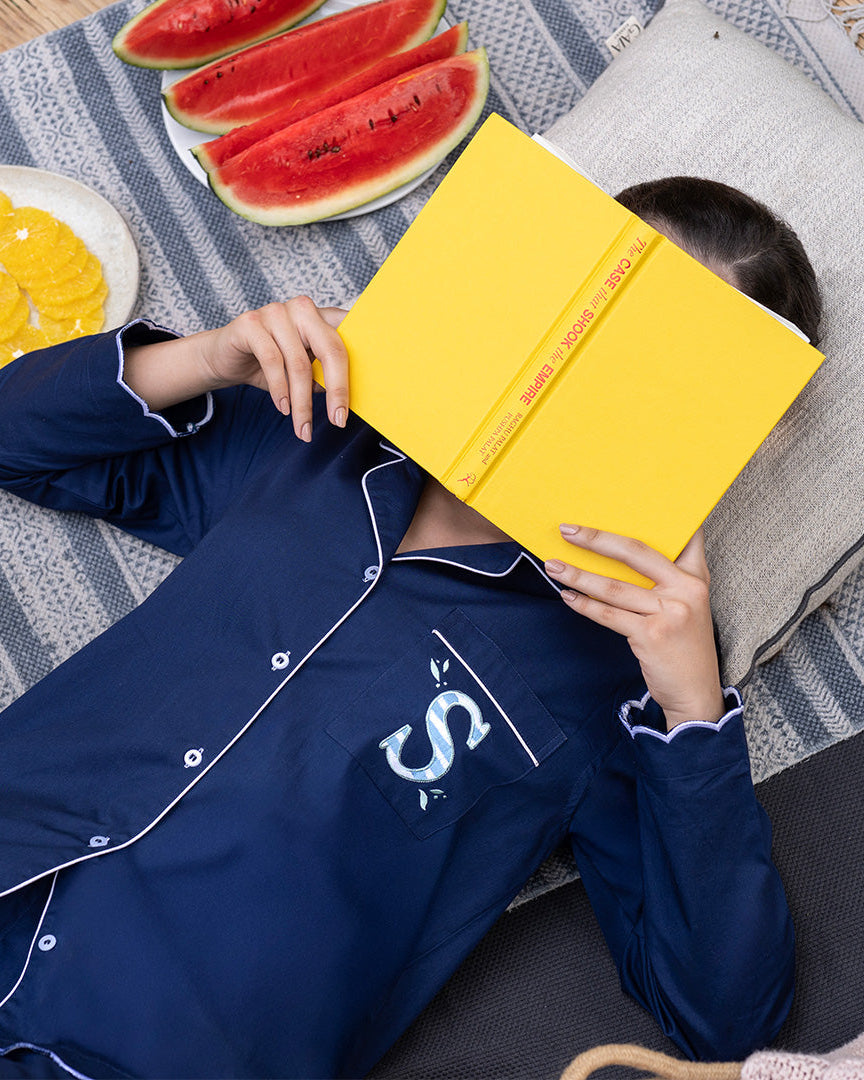 Blue Bell Embroidered Notched Collar Pyjama Set