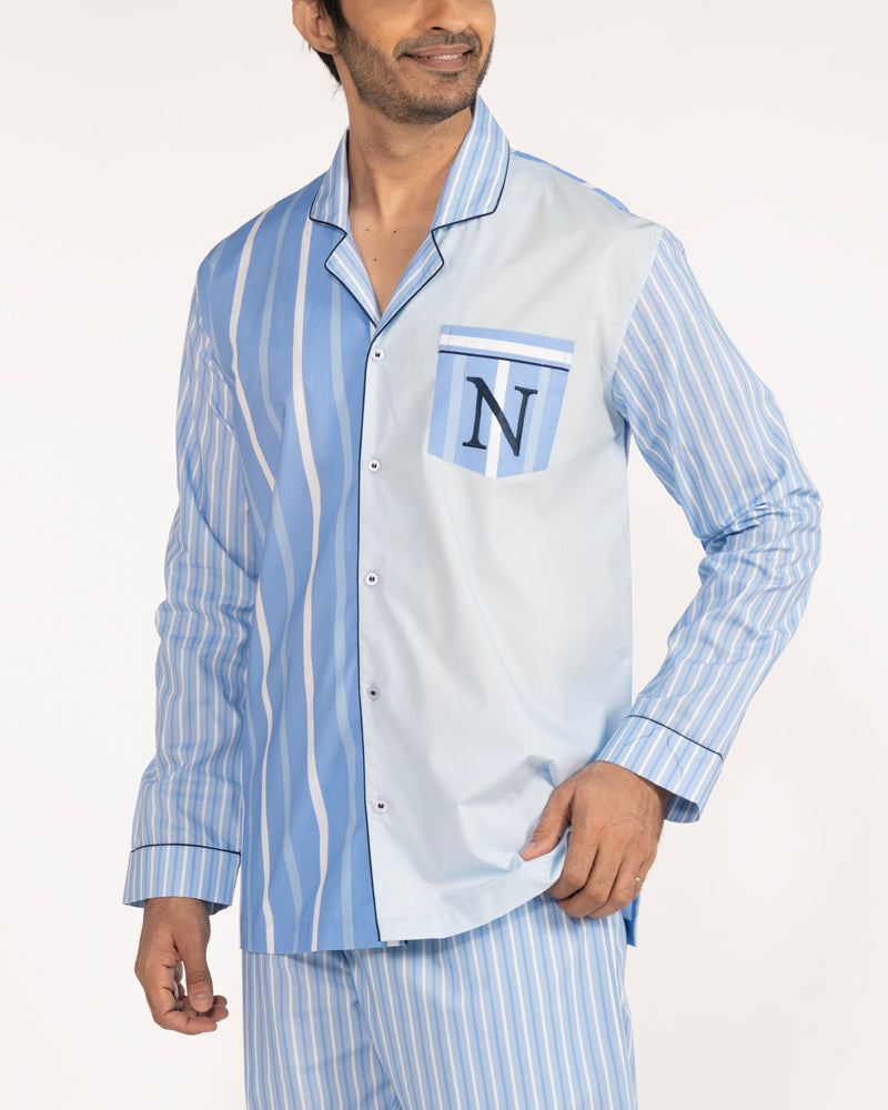 Oceanbreeze Cotton Notched Collar Pyjama Set - Men