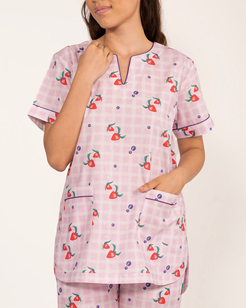 Berry Patch Cotton Dip-Neck Pyjama Set