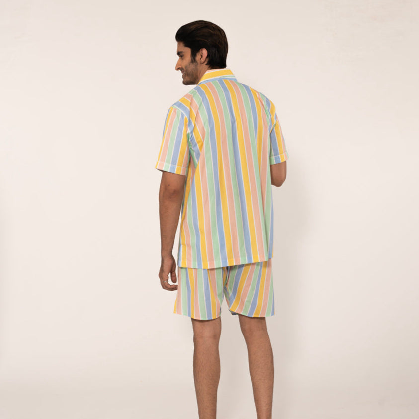 Pastel Paradox - Everyday Easy Set<br>Men’s Cotton Notch Collar Shorts Set