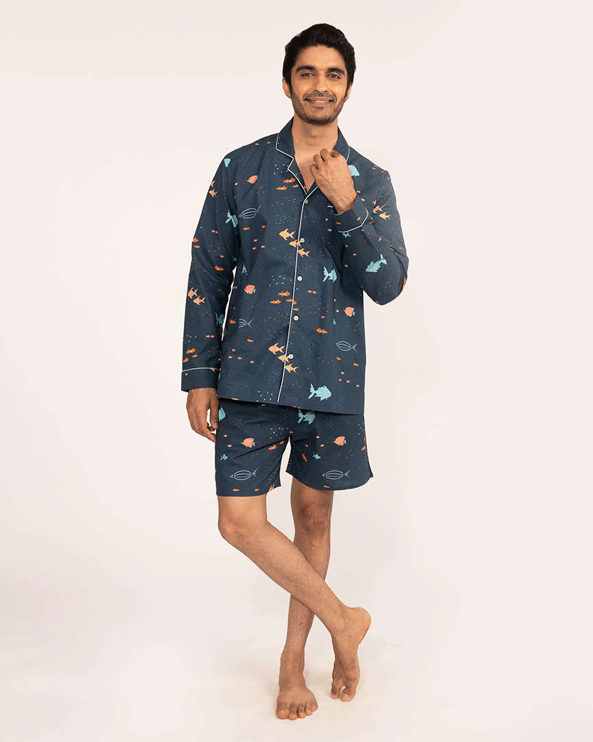 Deep Dive - Everyday Set<br>Men’s Cotton Notch Collar Shorts Set