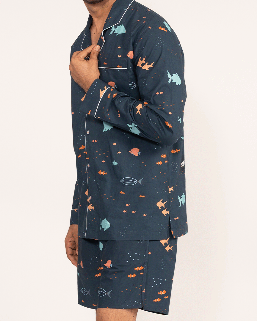 Deep Dive - Everyday Set<br>Men’s Cotton Notch Collar Shorts Set