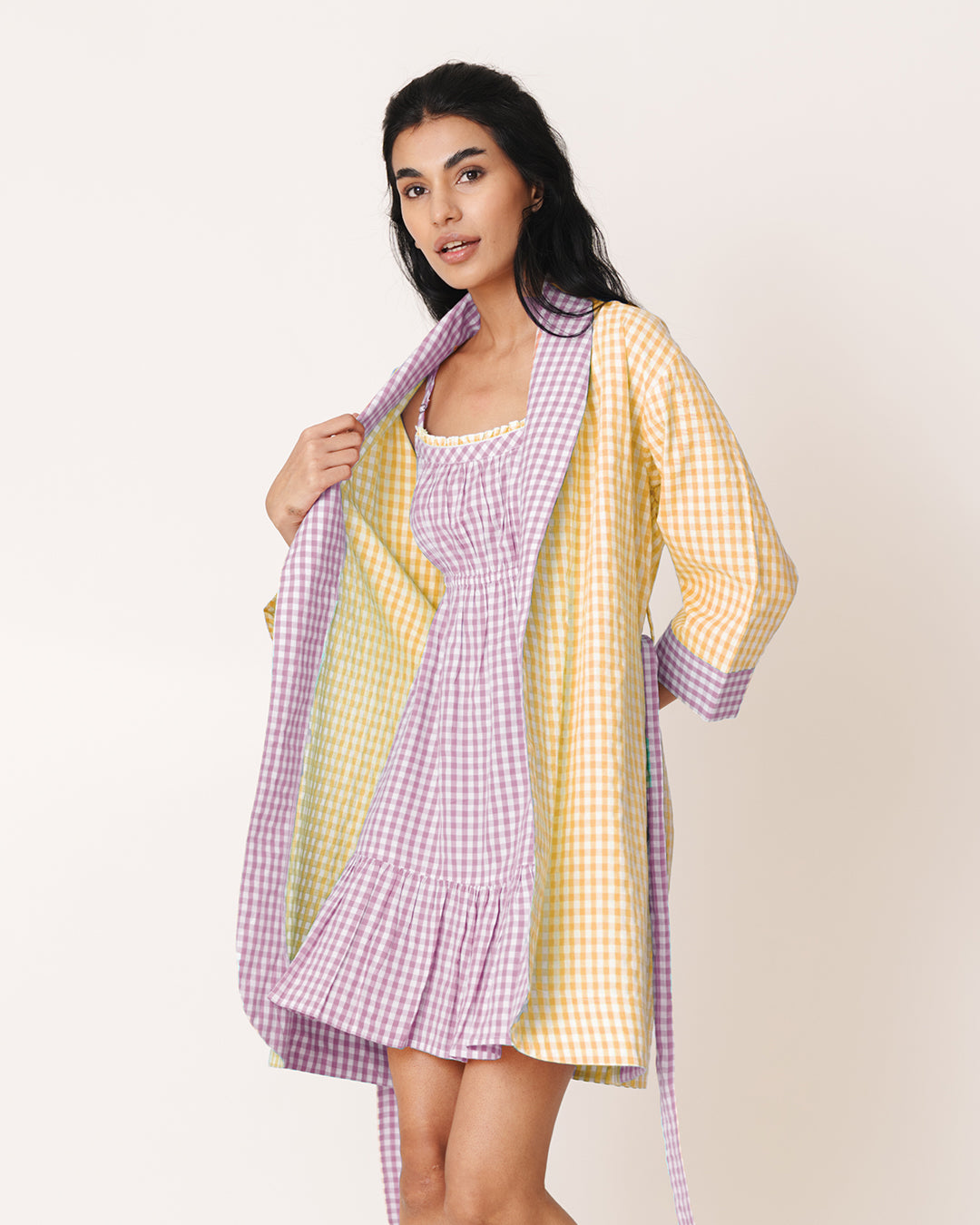 Sunwarm - Layer Robe <br> Women’s Cotton Gingham Classic Robe