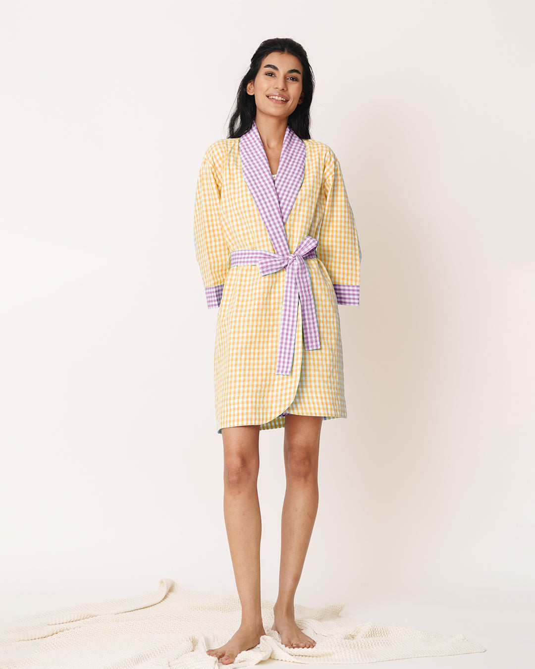 Sunwarm - Layer Robe <br> Women’s Cotton Gingham Classic Robe
