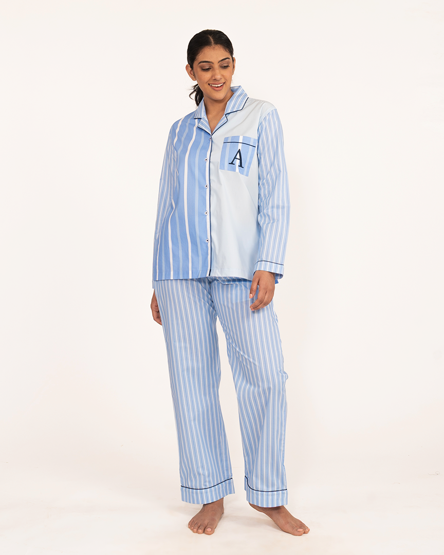Oceanbreeze Cotton Notched Collar Pyjama Set