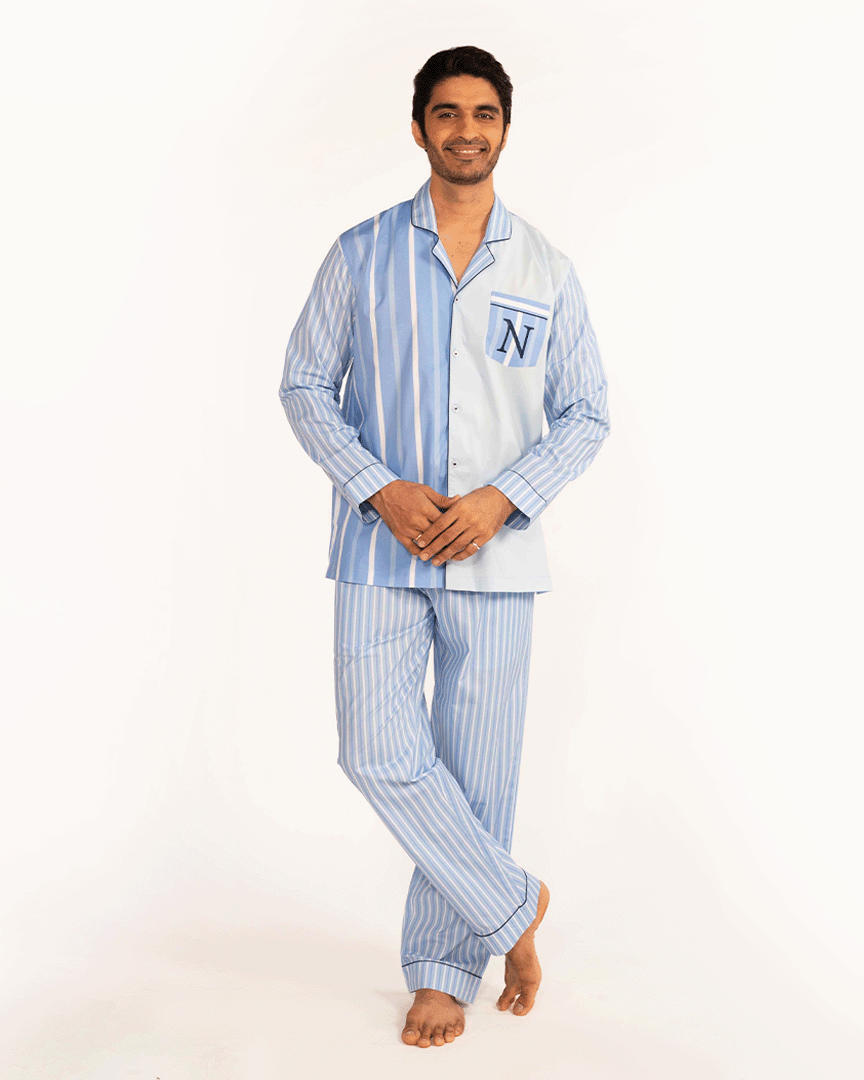 Oceanbreeze Cotton Notched Collar Pyjama Set - Men