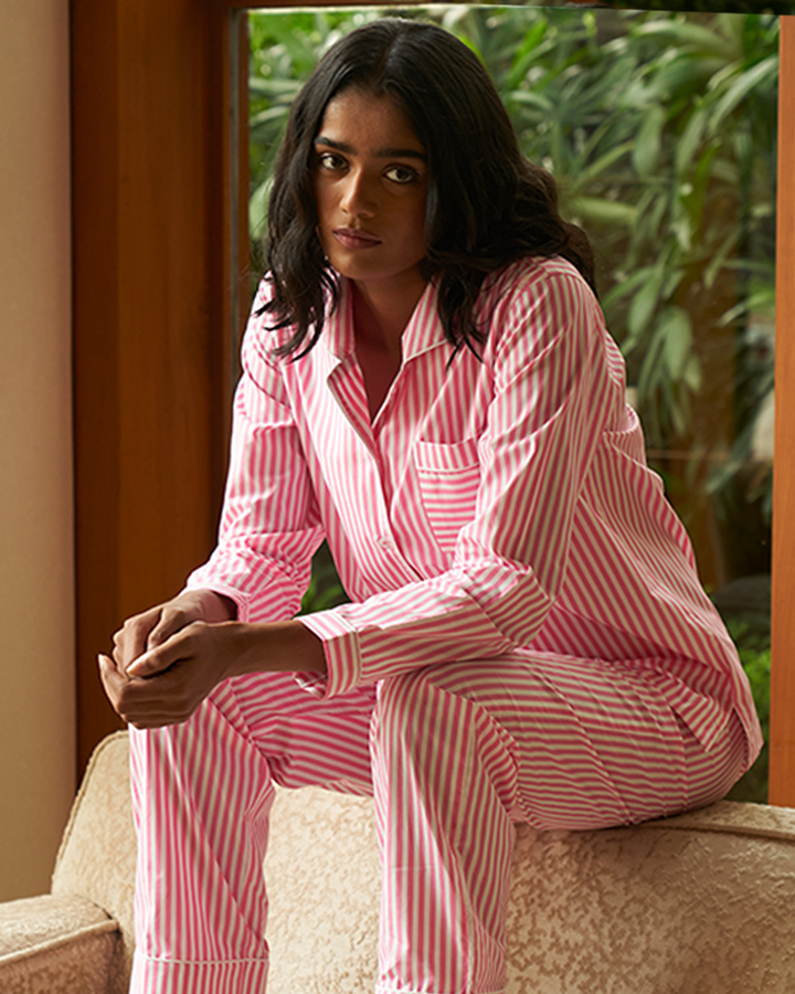 Morganite Cotton Notched Collar Pyjama Set