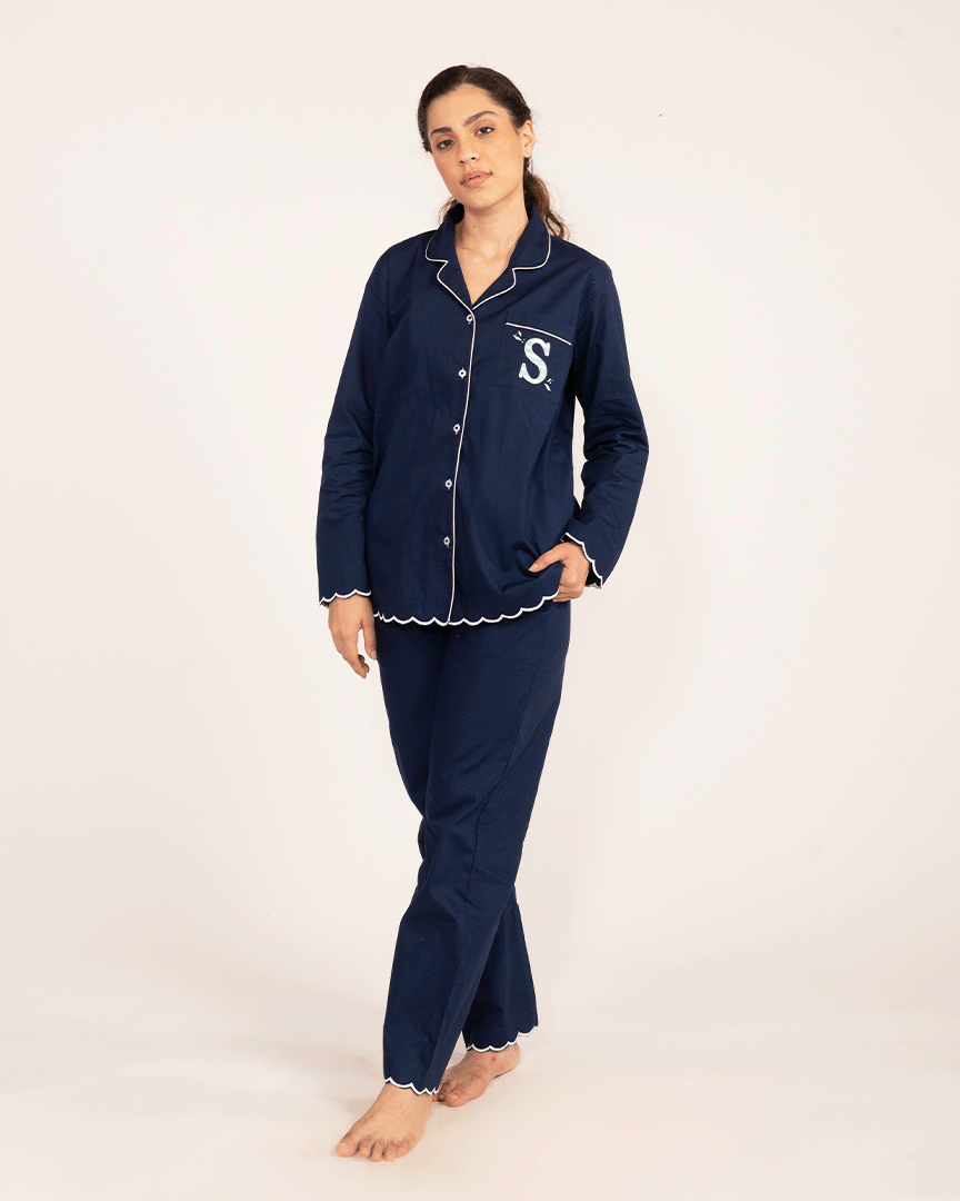Blue Bell Embroidered Notched Collar Pyjama Set