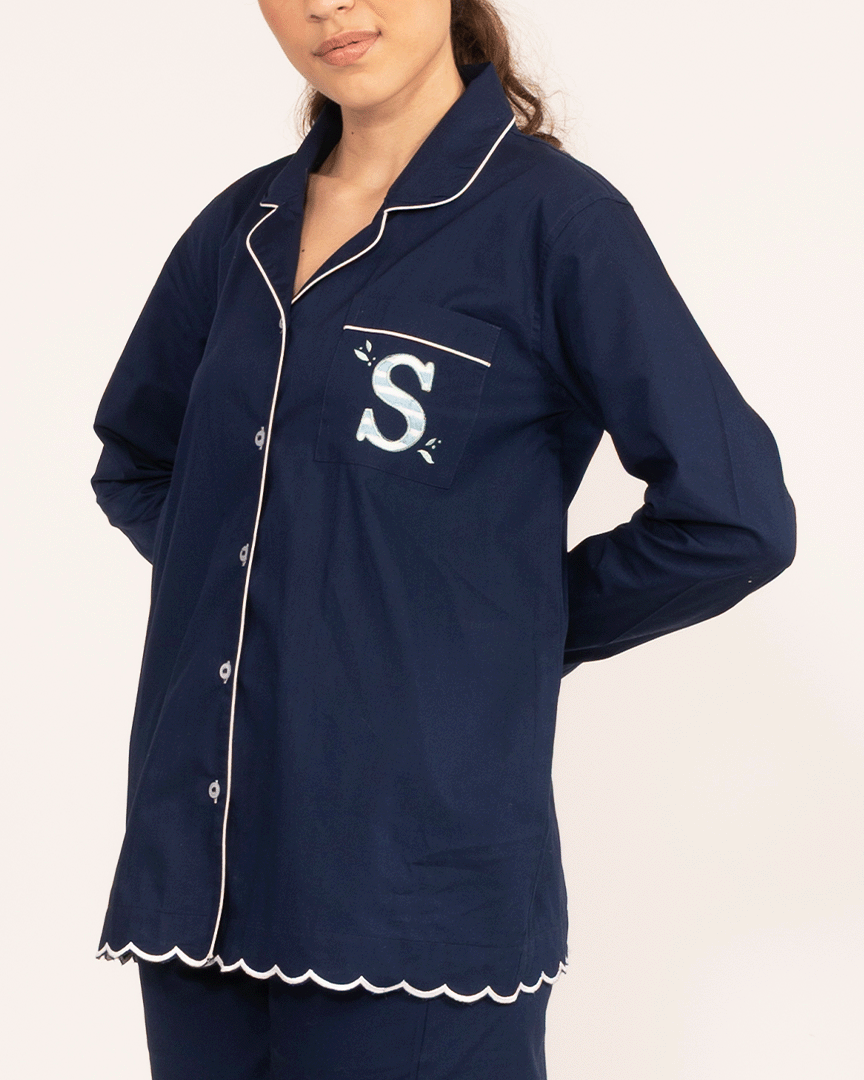 Blue Bell Embroidered Notched Collar Pyjama Set