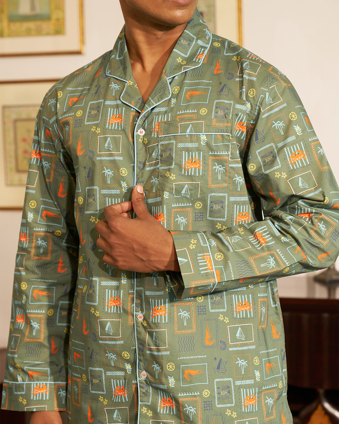 Coastal Cards - Everyday Set<br>Men's Cotton Notch Collar Pajama Set