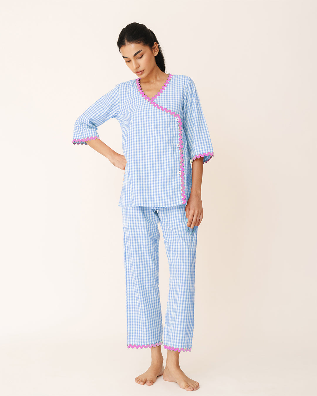 Sunwarm - Charm Set <br> Women’s Cotton Gingham Wrap Pajama Set