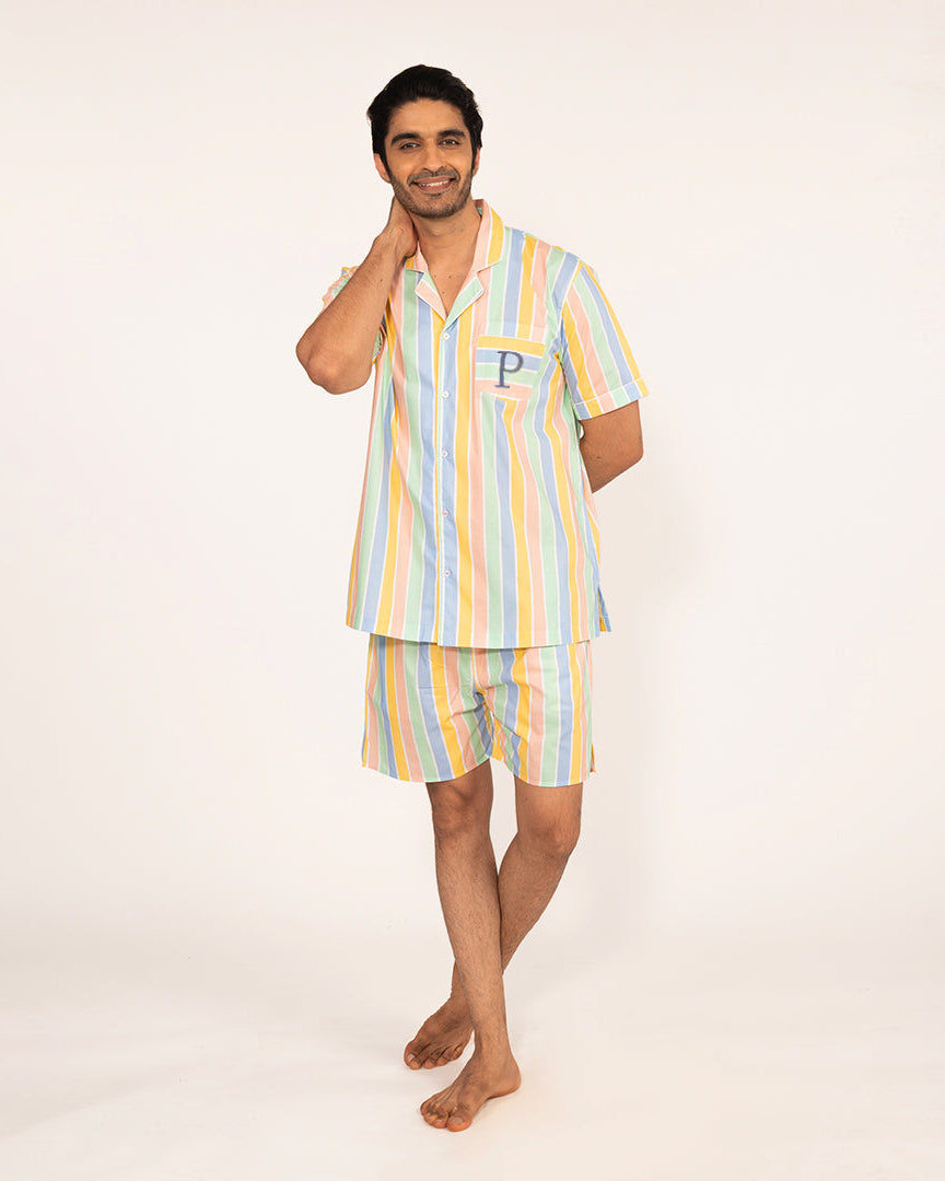 Pastel Paradox Cotton Notched Shorts Set